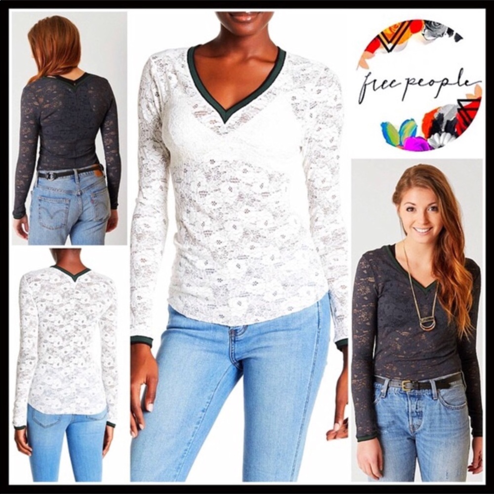 FREE PEOPLE BOHO WHITE LACE V-NECK CAMI TOP A3C - Picture 1 of 8